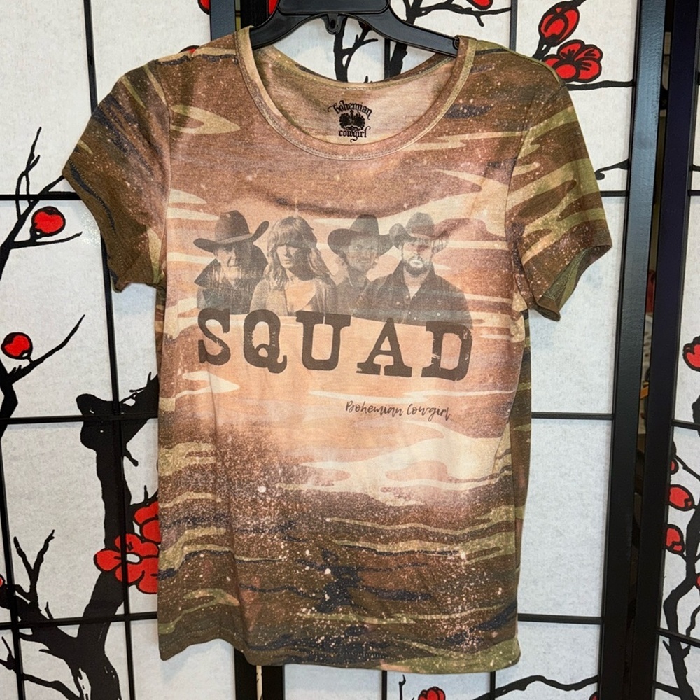 Bohemian Cowgirl XL Yellowstone Western Camo Fitted Knit Short Sleeve Shirt